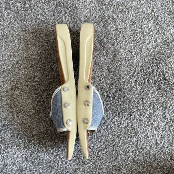 Coach Augusta Slides Womens Size 8 M Blue  Flat Sandals Leather Canvas Monogram - Picture 7 of 11